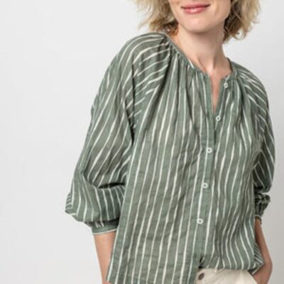 Clothing Lilla P  | Raglan Button Down With Shirring Artichoke/Rope