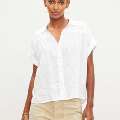 Clothing Velvet  | Aria Short Sleeve Linen Shirt White